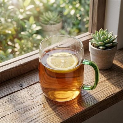 Deconox 1 Adet Borosilikat Cam Kupa (380 ml) - 3 Farklı Renkli Isıya Dayanıklı Şeffaf Çay ve Kahve Fincanı Şık Kulplu Minimalist Kupa Bardak (Asorti)