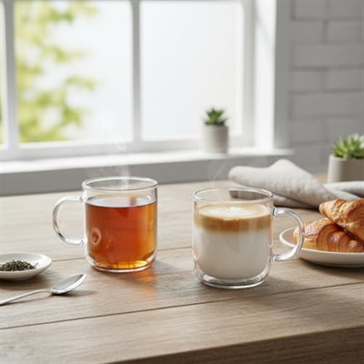 Deconox 2 Adet Borosilikat Cam Kupa - 380 ml Isıya Dayanıklı - El Yakmayan ve Terleme Yapmayan Yüzen Bardak (Kurşunsuz/Ekolojik)