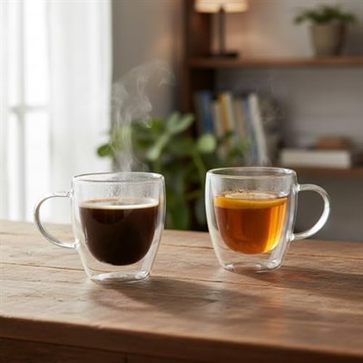 Deconox 2li Çift Cidarlı Borosilikat Cam Fincan Seti - 100 ml Espresso ve Türk Kahvesi Bardağı - Isıya Dayanıklı El Yakmayan Modern Tasarım (2 Adet)