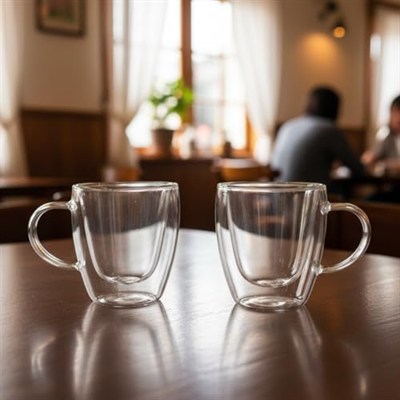 Deconox 2li Çift Cidarlı Borosilikat Cam Fincan Seti - 100 ml Espresso ve Türk Kahvesi Bardağı - Isıya Dayanıklı El Yakmayan Modern Tasarım (2 Adet)