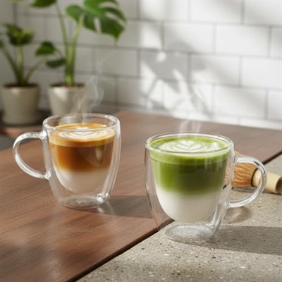Deconox 2li Çift Cidarlı Borosilikat Cam Fincan Seti - 100 ml Espresso ve Türk Kahvesi Bardağı - Isıya Dayanıklı El Yakmayan Modern Tasarım (2 Adet)