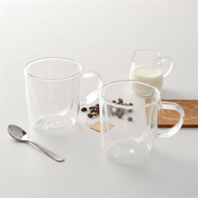 Deconox 2li Çift Cidarlı Kulplu Cam Fincan Seti - 100 ml Isıya Dayanıklı Espresso ve Türk Kahvesi Bardağı - El Yakmayan Modern Tasarım (2 Adet)