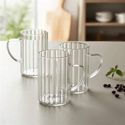 Deconox 3lü Borosilikat Cam Kupa Seti - 300 ml Isıya Dayanıklı İnce ve Hafif Çay/Kahve Bardağı - Kurşunsuz Ekolojik (3 Adet)