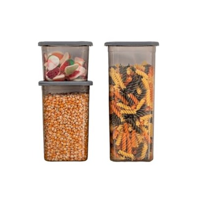 Deconox 3lü Set Sızdırmaz Kapaklı Kare Erzak Saklama Kabı 650Ml - 1300Ml - 1900Ml Antrasit