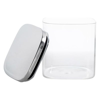 Deconox 450 ml Metal Kapaklı Borosilikat Cam Kavanoz, Silikon Contalı Kuru Gıda Saklama Kabı, Kahve Çay Baharat Kuruyemiş İçin Şeffaf Cam Erzak Kabı, 10 x 10 x 10 cm, 1 Adet