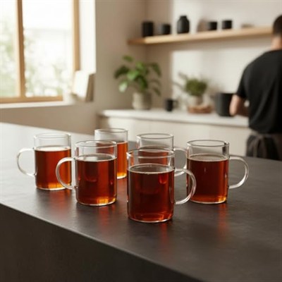 Deconox 6lı Termisil Borosilikat Cam Kupa Bardak Seti 200 ml - Isıya Dayanıklı Kulplu Şeffaf Çay ve Kahve Bardağı Takımı