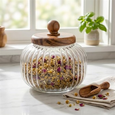 Deconox Akasya Ahşap Kapaklı Borosilikat Cam Kavanoz - Vakumlu Contalı Hava Sızdırmaz Erzak Saklama Kabı (950 ml, 1200 ml, 1500 ml Boy Seçenekli) (1500ML)