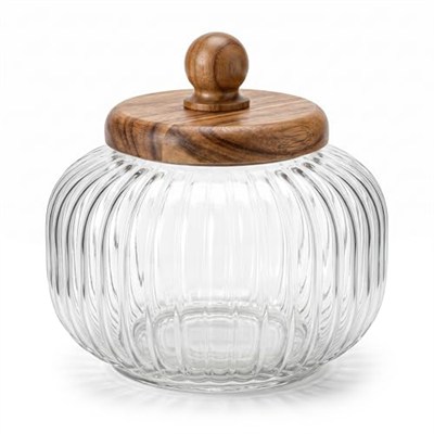 Deconox Akasya Ahşap Kapaklı Borosilikat Cam Kavanoz - Vakumlu Contalı Hava Sızdırmaz Erzak Saklama Kabı (950 ml, 1200 ml, 1500 ml Boy Seçenekli) (1500ML)