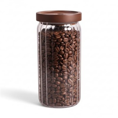 Deconox Akasya Kapaklı Çizgili Cam Kavanoz (1000ml /1 Litre) | Hava Geçirmez, Modern Fitilli Tasarım Gıda Saklama Kabı | Kahve, Çay, Kuruyemiş ve Bakliyat Kavanozu (9x20cm)