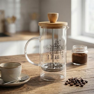 Deconox Bambu Kapaklı French Press 350 ml – Borosilikat Cam Bitki Çayı ve Filtre Kahve Demleme Ekipmanı, Paslanmaz Çelik Filtreli Kişisel Kupa Boy