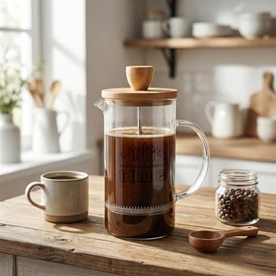Deconox Bambu Kapaklı French Press 350 ml – Borosilikat Cam Bitki Çayı ve Filtre Kahve Demleme Ekipmanı, Paslanmaz Çelik Filtreli Kişisel Kupa Boy