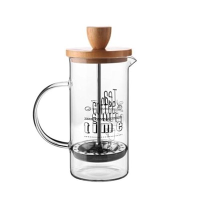 Deconox Bambu Kapaklı French Press 350 ml – Borosilikat Cam Bitki Çayı ve Filtre Kahve Demleme Ekipmanı, Paslanmaz Çelik Filtreli Kişisel Kupa Boy