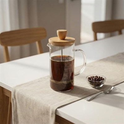 Deconox Bambu Kapaklı French Press 350 ml – Borosilikat Cam Bitki Çayı ve Filtre Kahve Demleme Ekipmanı, Paslanmaz Çelik Filtreli Kişisel Kupa Boy