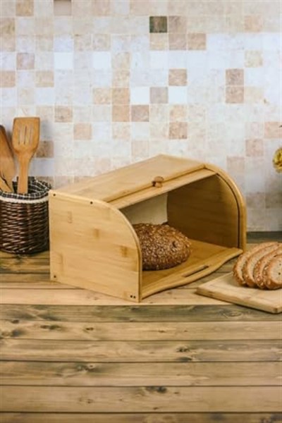 Deconox Bambu Lüks Panjur Kapaklı Büyük Ekmek Dolabı, Dolabı, Ekmek Sepeti Sandığı, Ekmeklik, Çok Amaçlı Bambu Kutu