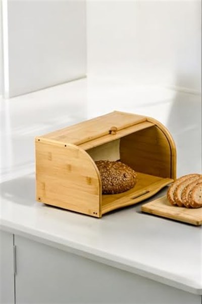 Deconox Bambu Lüks Panjur Kapaklı Büyük Ekmek Dolabı, Dolabı, Ekmek Sepeti Sandığı, Ekmeklik, Çok Amaçlı Bambu Kutu
