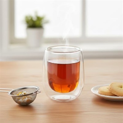Deconox Çift Cidarlı (Double Wall) Cam Bardak - 250 ml Isıya Dayanıklı Cappuccino, Çay ve Kahve Bardağı - El Yakmayan Modern Tasarım
