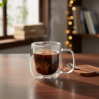 Deconox Çift Cidarlı (Double Wall) Kulplu Cam Kupa - 250 ml Isıya Dayanıklı Borosilikat Çay ve Kahve Kupası - El Yakmayan Modern Tasarım Mug