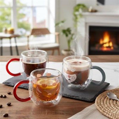 Deconox Çift Cidarlı Hayvan Figürlü Cam Kupa - 280 ml - Karışık Renklerde Sürpriz Gönderim (Asorti) - Isıya Dayanıklı Borosilikat Tasarım Bardak (1 ADET)