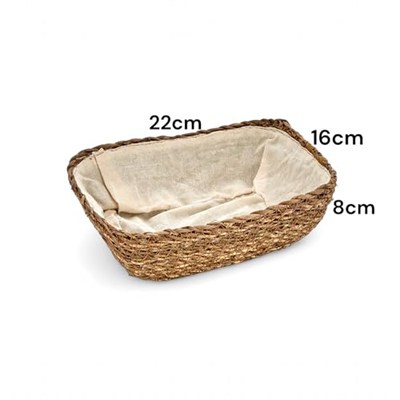Deconox El Yapımı Hasır İçi Bezli Dikdörtgen Ekmeklik ve Dekoratif Dikdörtgen Hasır Sepet, Hasır İçi Bezli Ekmek Sepeti Dikdörtgen (22cm*16cm*8cm)