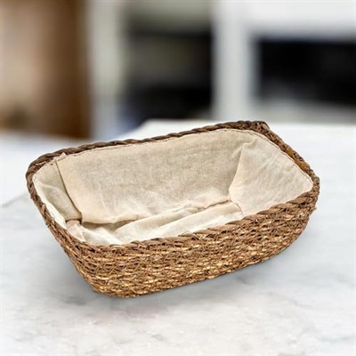 Deconox El Yapımı Hasır İçi Bezli Dikdörtgen Ekmeklik ve Dekoratif Dikdörtgen Hasır Sepet, Hasır İçi Bezli Ekmek Sepeti Dikdörtgen (22cm*16cm*8cm)