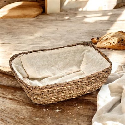 Deconox El Yapımı Hasır İçi Bezli Dikdörtgen Ekmeklik ve Dekoratif Dikdörtgen Hasır Sepet, Hasır İçi Bezli Ekmek Sepeti Dikdörtgen (22cm*16cm*8cm)