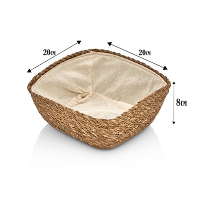 Deconox El Yapımı Hasır İçi Bezli Kare Ekmeklik ve Dekoratif Kare Hasır Sepet, Hasır İçi Bezli Ekmek Sepeti Kare (20cm*20cm*8cm)