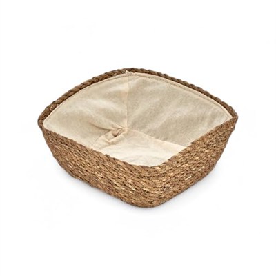 Deconox El Yapımı Hasır İçi Bezli Kare Ekmeklik ve Dekoratif Kare Hasır Sepet, Hasır İçi Bezli Ekmek Sepeti Kare (20cm*20cm*8cm)
