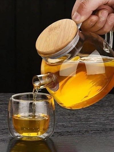 Deconox Vakumlu Bambu Kapaklı Isıya Dayanıklı Borosilikat Cam Demlik, Süzgeçli (1000 ML) | Teapot.Deconox Vakumlu Bambu Kapaklı Borosilikat Cam Demlik – Süzgeçli ve Isıya Dayanıklı Teapot (1000 ML)
