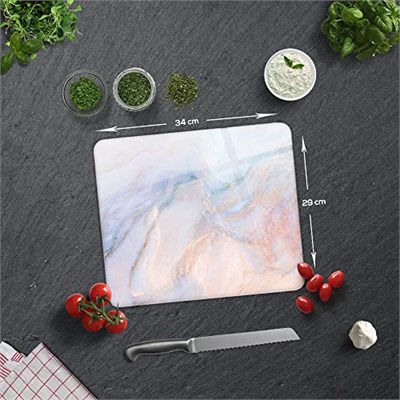 DECORITA Supreme Mermer Görünümlü | Cam Kesme Tahtası (29cm x 34cm) - Seçenekler: 20cm x 30cm, 29cm x 34cm