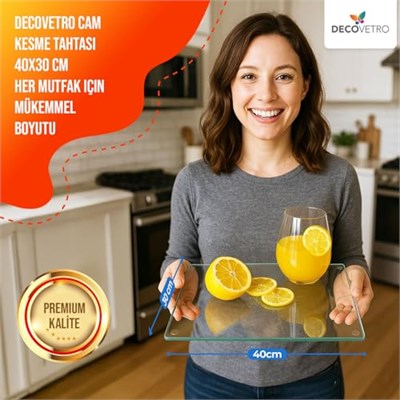 Decovetro Cam Kesme Tahtası Ve Sunum Tablası Natural Saydam 30 X 40 Cm