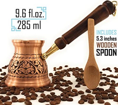 DEDE Copper - IST Serisi (Orta-9.6 fl.oz) - En Kalın Katı Bakır Oyma Türk Yunan Arapça Cezvesi, Ocak Üstü Kahve Makinesi, Cezve, Jezve, Jazva, Jazzve, Ibrik, Briki (Mat)