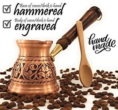 DEDE Copper - IST Serisi (Orta-9.6 fl.oz) - En Kalın Katı Bakır Oyma Türk Yunan Arapça Cezvesi, Ocak Üstü Kahve Makinesi, Cezve, Jezve, Jazva, Jazzve, Ibrik, Briki (Mat)