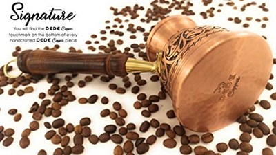 DEDE Copper - IST Serisi (Orta-9.6 fl.oz) - En Kalın Katı Bakır Oyma Türk Yunan Arapça Cezvesi, Ocak Üstü Kahve Makinesi, Cezve, Jezve, Jazva, Jazzve, Ibrik, Briki (Mat)