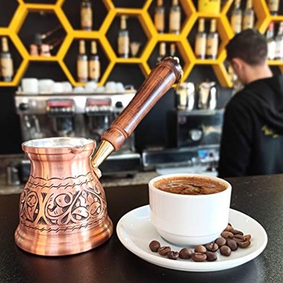 DEDE Copper - IST Serisi (Orta-9.6 fl.oz) - En Kalın Katı Bakır Oyma Türk Yunan Arapça Cezvesi, Ocak Üstü Kahve Makinesi, Cezve, Jezve, Jazva, Jazzve, Ibrik, Briki (Mat)