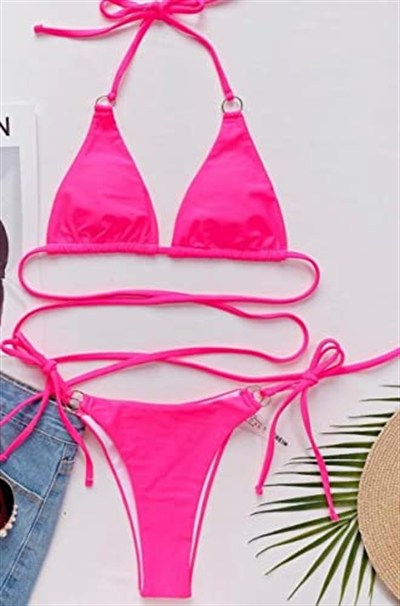 DEEP BEACH İp ve halka detaylı bikini takım FUŞYA 34
