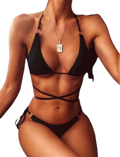 DEEP BEACH İp ve halka detaylı bikini takım SİYAH 36