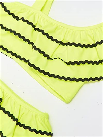 DEEP BEACH Sutaşı detaylı kız çocuk bikini takım NEON SARI 9-10 Yaş