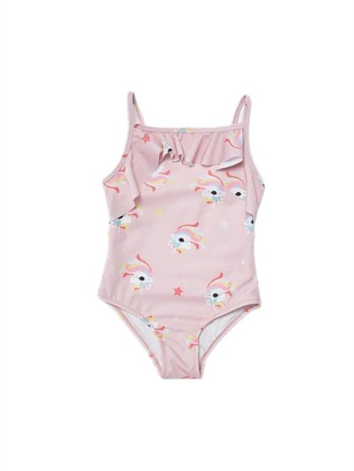 DEEP BEACH Unicorn baskılı fırfır detaylı kız çocuk mayo DB200721CM BASKILI 9-10 Yaş