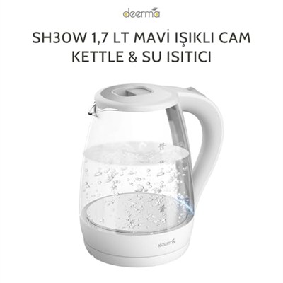 Deerma Sh30W 1,7Lt Mavi Işıklı Cam Kettle & Su Isıtıcı