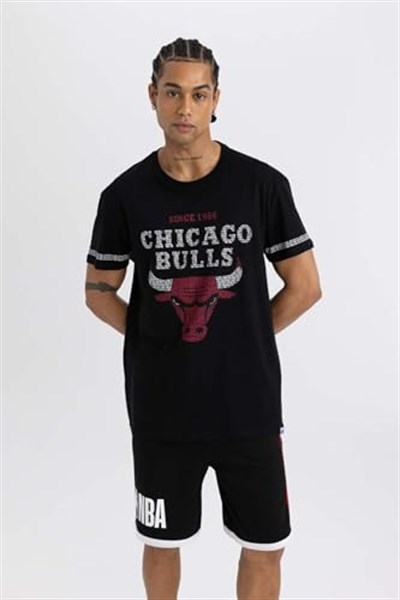 DeFacto DeFactoFit NBA Chicago Bulls Regular Fit Bisiklet Yaka Kısa Kollu Tişört Siyah XS
