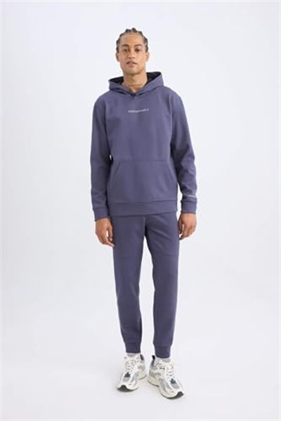 DeFacto DeFactoFit Standart Fit Beli Bağcıklı Lastikli Paça Skuba Dalgıç Kumaş Jogger Eşofman Altı Mor XL