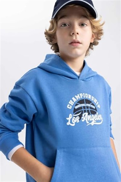 DeFacto Erkek Çocuk Regular Fit Kapüşonlu Sweatshirt Mavi (BE124) 6/7 Y