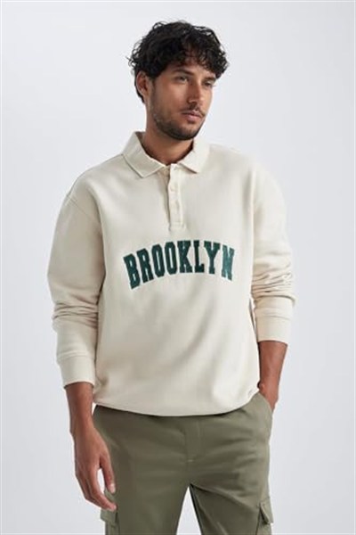 DeFacto Erkek Relax Fit Polo Yaka Sweatshirt