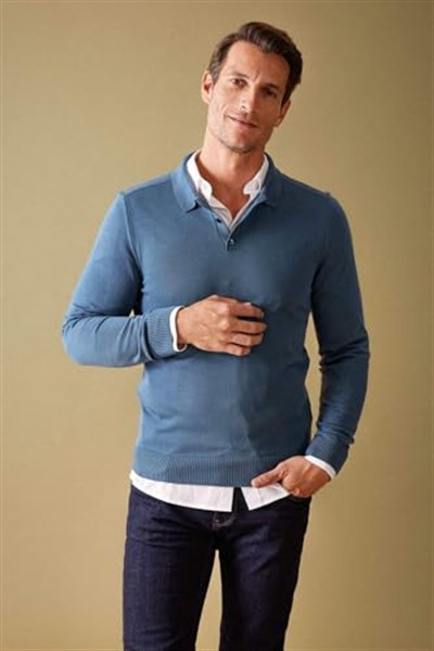 DeFacto Erkek Slim Fit Polo Yaka Kazak