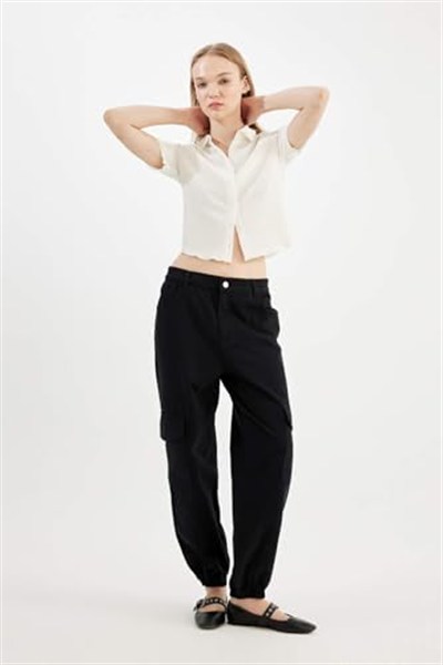 DeFacto Gabardin Jogger Pantolon Normal Bel Basic Düz Kargo Cepli