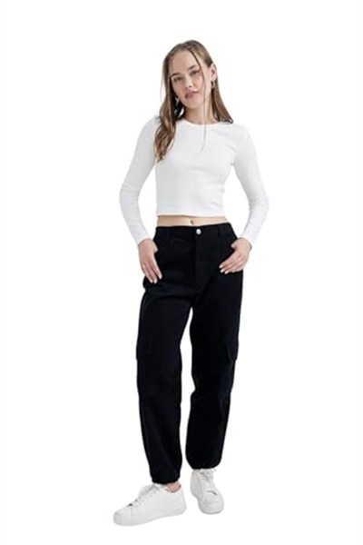 DeFacto Gabardin Jogger Pantolon Normal Bel Basic Düz Kargo Cepli