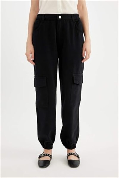 DeFacto Gabardin Jogger Pantolon Normal Bel Basic Düz Kargo Cepli