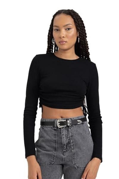 DeFacto Kadın Fitted Basic Uzun Kollu Crop Tişört