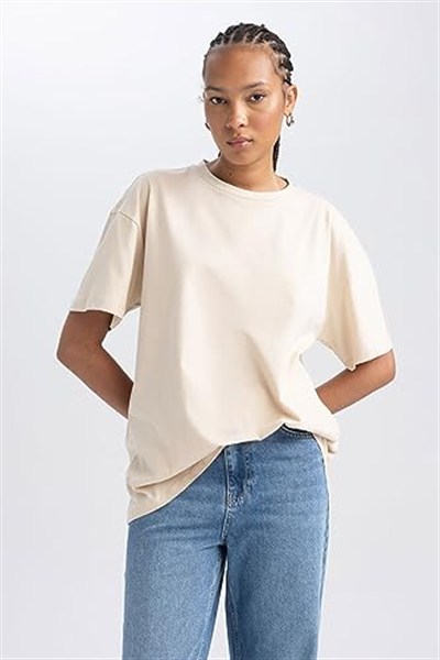 DeFacto Kadın Oversize Fit Bisiklet Yaka Kısa Kollu Tişört