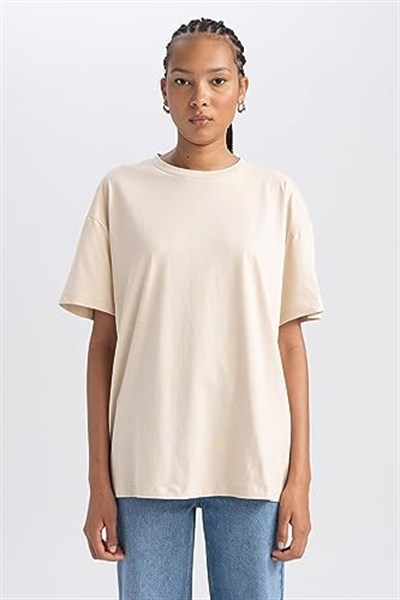 DeFacto Kadın Oversize Fit Bisiklet Yaka Kısa Kollu Tişört